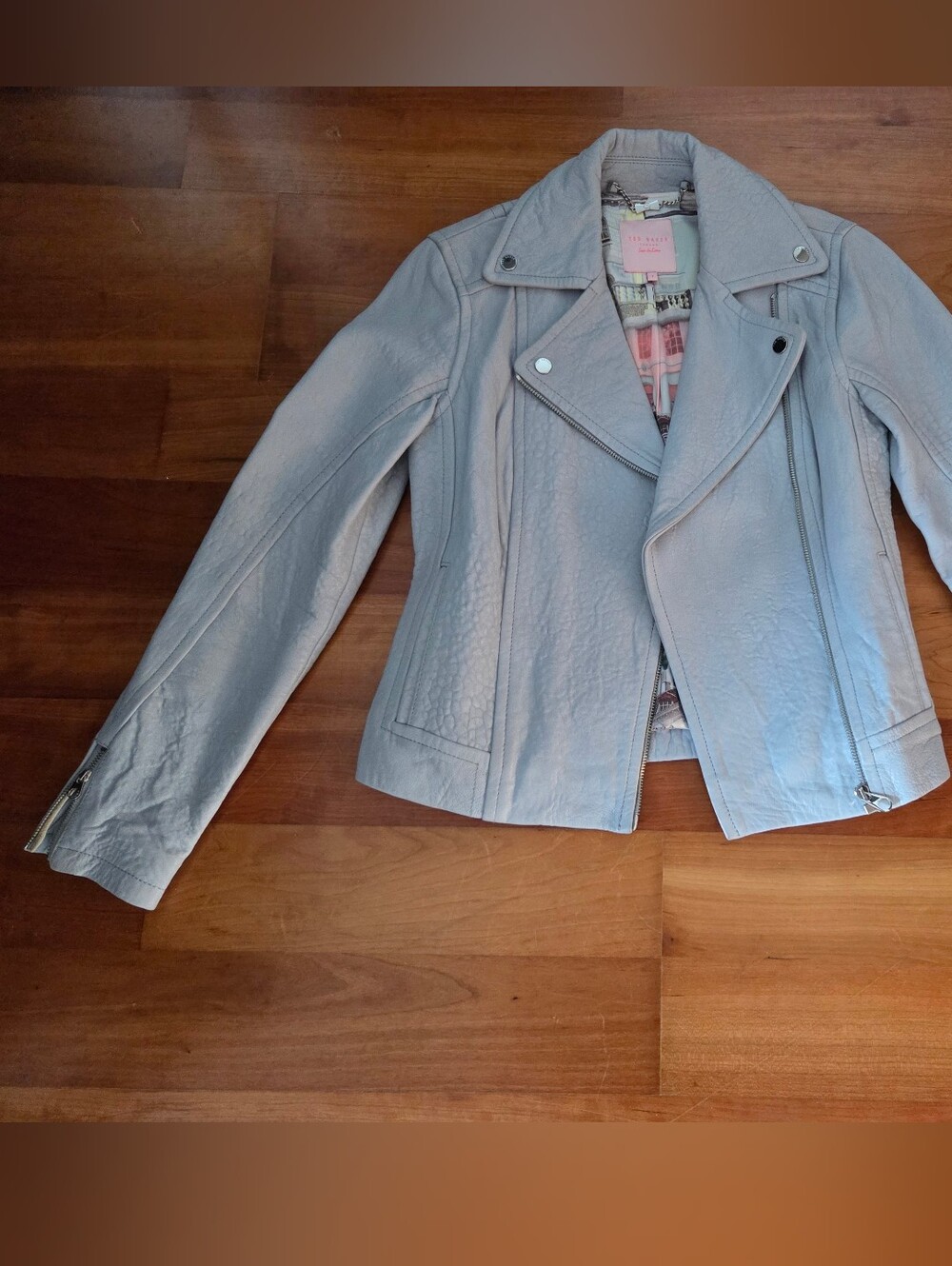 Ted Baker Light Blue Women's Leather Moto Jacket